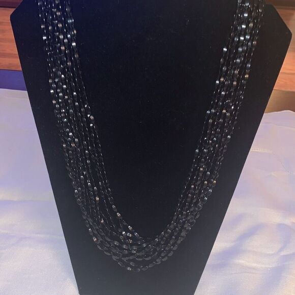 Vintage MCM Whimsigoth Black Beaded Multi Strand Necklace 25” - Picture 3 of 16